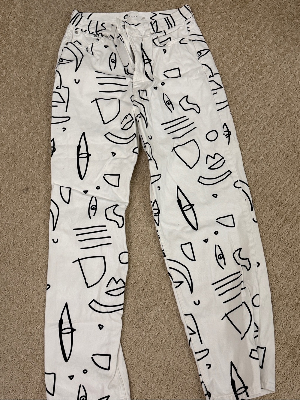 Topshop White Jeans with Black Graphic Detail